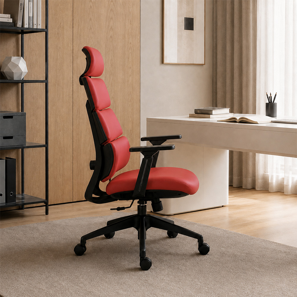 Premium Split Back PU Leather Office Chair Adjustable Headrest And Lumbar Pillow