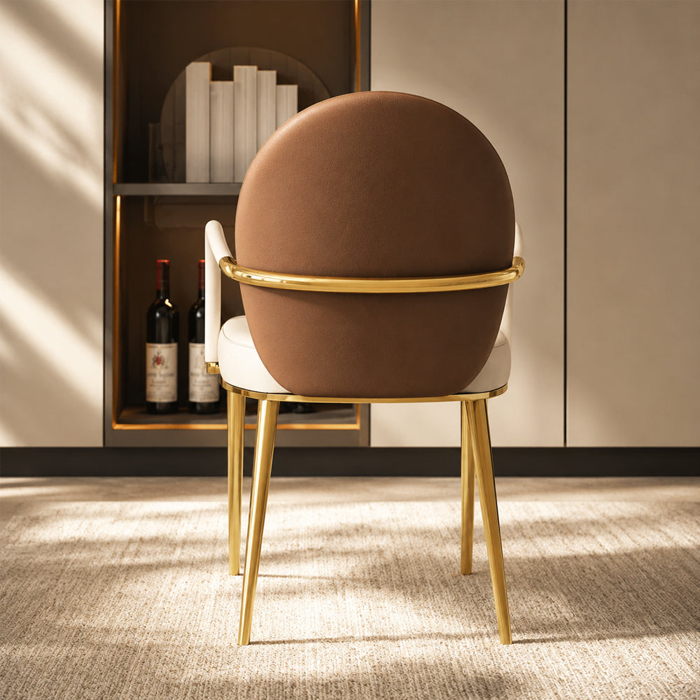 2 PCS Elegant Channel Stitch Gold Frame High End Accent Dining Chair