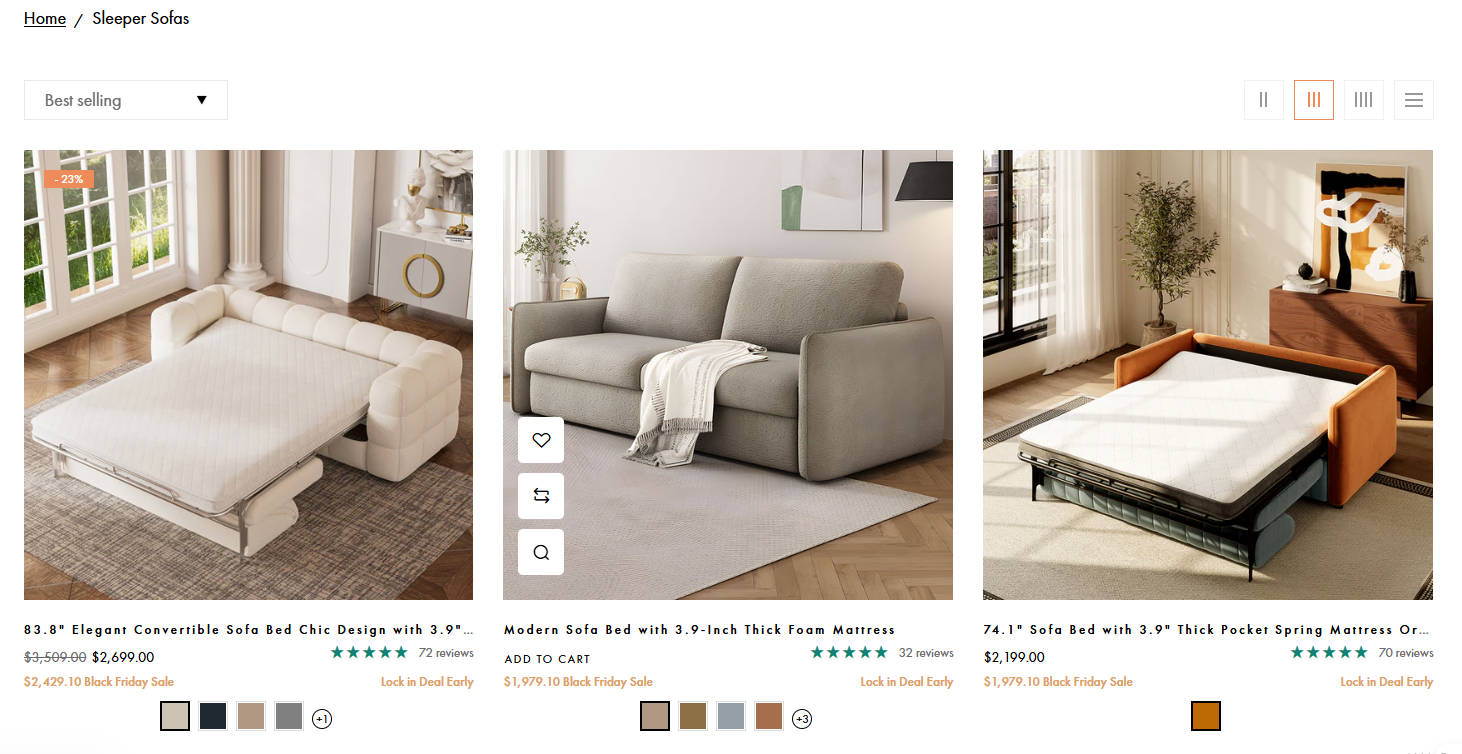 Arrtle's sleeper sofas—hot sellers.