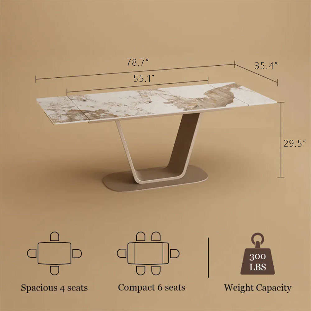 55.1"-78.7" Extendable Dining Table with Modern Patterned Stone Top