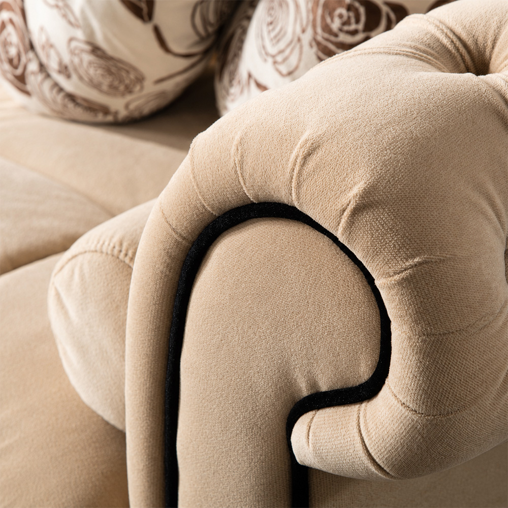 Cream Matte Frosted Fabric Chesterfield Three Piece Sofa Set