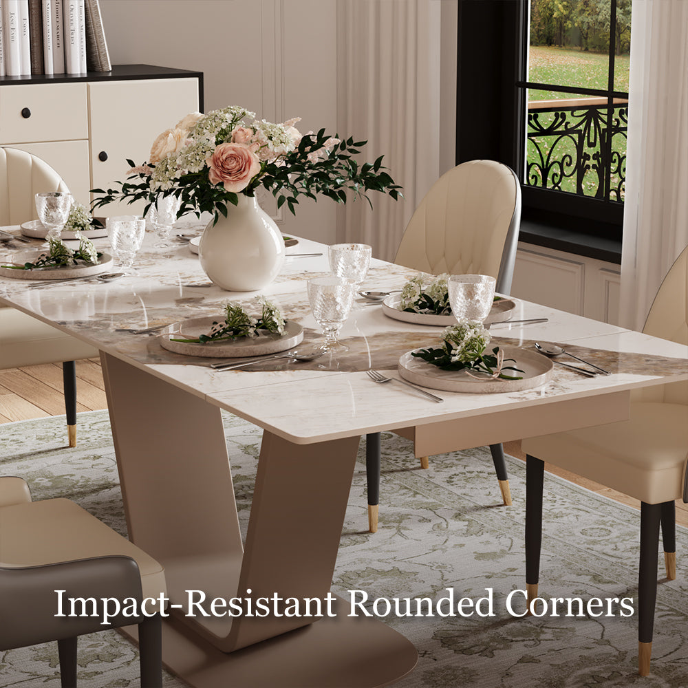 55.1"-78.7" Extendable Dining Table with Modern Patterned Stone Top