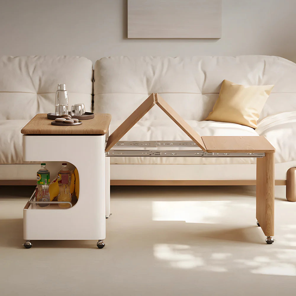 Light neutral coffee table styled in a modern living room