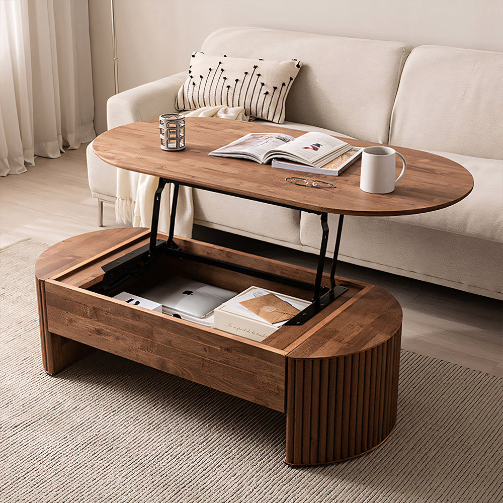 46.8'' Oval Lift Top Coffee Table Medium Size Wooden Finish Hidden