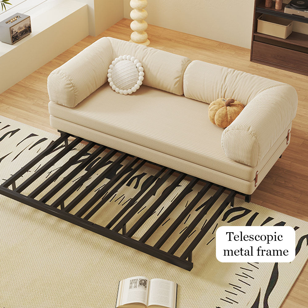 Convertible sofa bed styled in a modern living room with minimalist décor