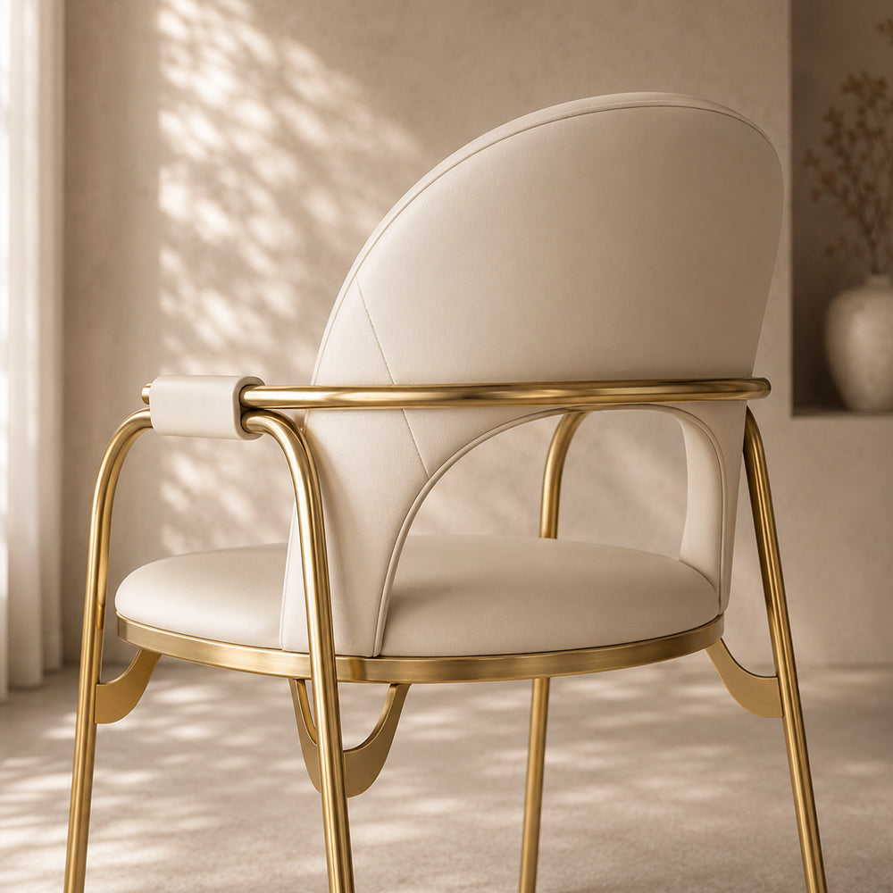 Modern Upholstered Dining Chair Set of 2 with Gold Stainless Steel Frame and Curved Backrest