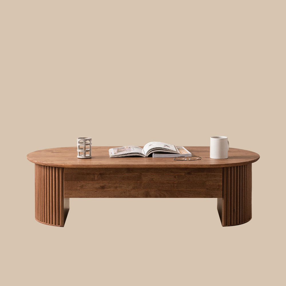 46.8'' Oval Lift Top Coffee Table Medium Size Wooden Finish Hidden