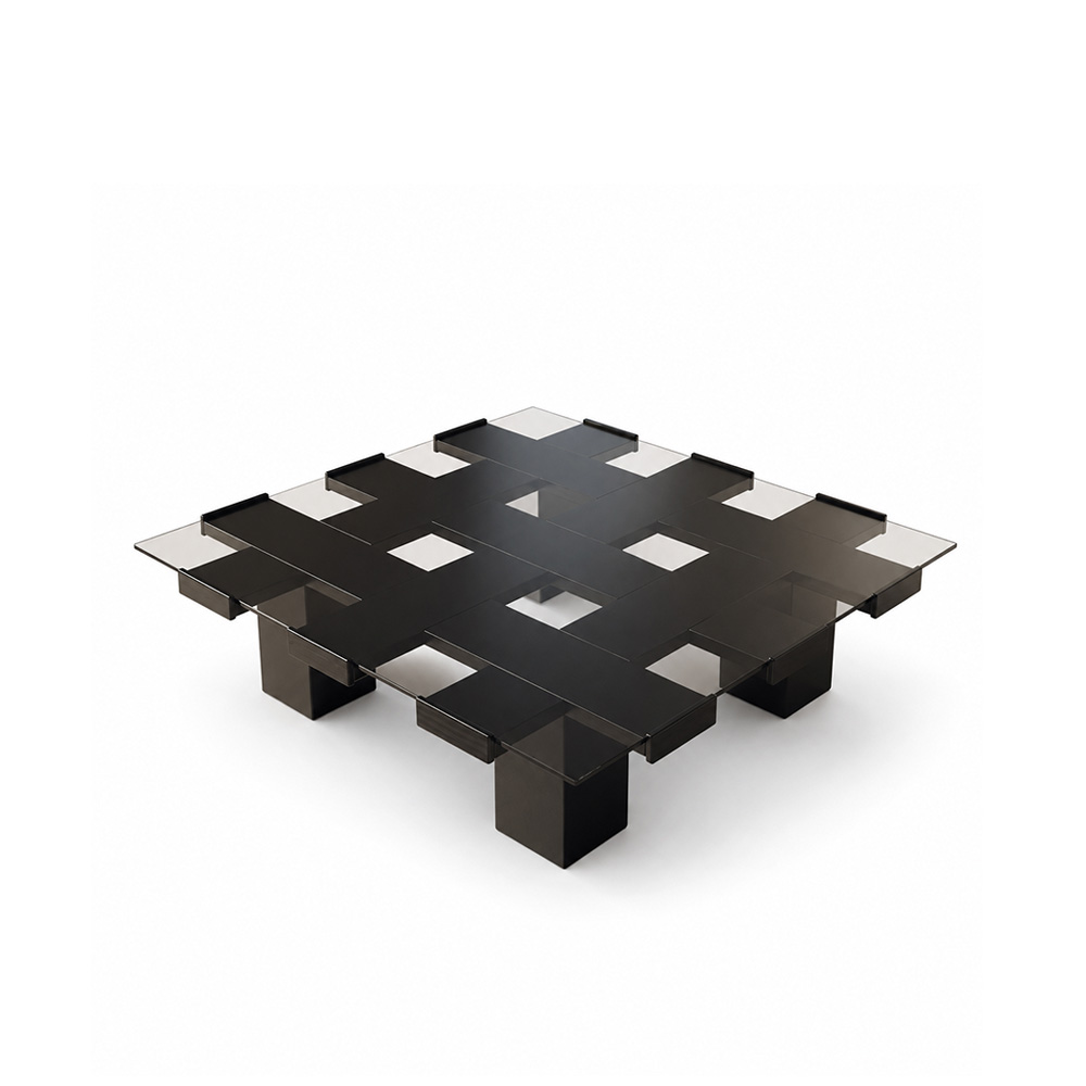 Tempered Glass Black Solid Wood Coffee Table