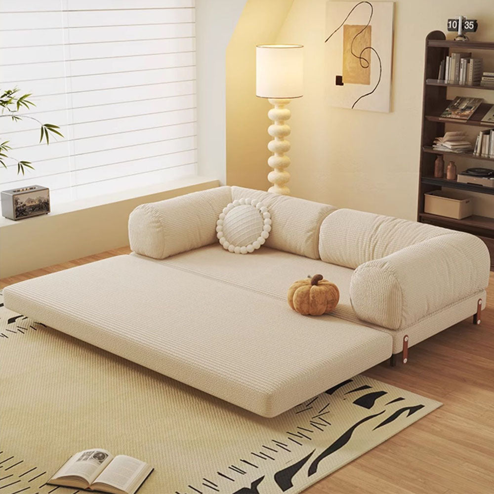 70.8" modern convertible sofa bed in beige with soft corduroy upholstery and minimalist design
