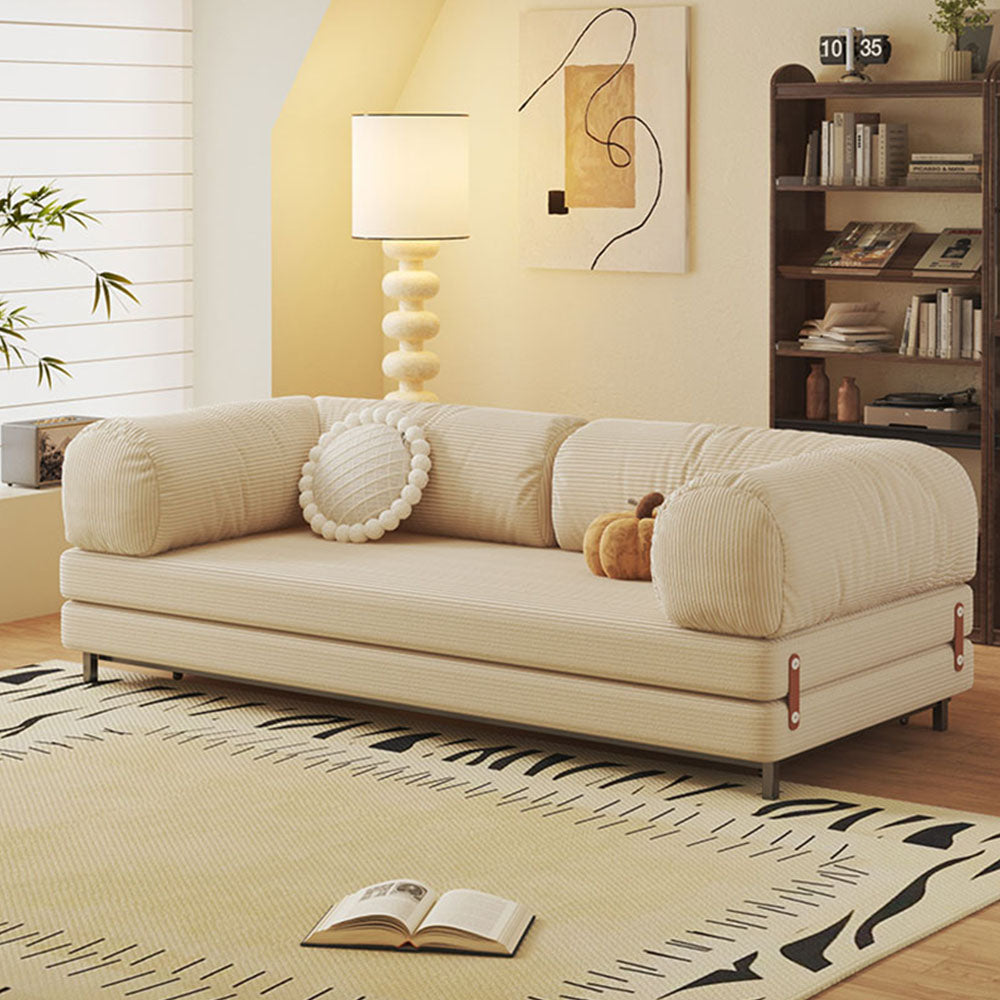 Contemporary sleeper sofa in sofa mode with detachable cushions and plush seating