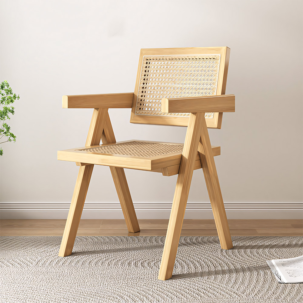Airy Woven Plastic Rattan Wide Arm Solid Wood Residential Chair 1 Piece