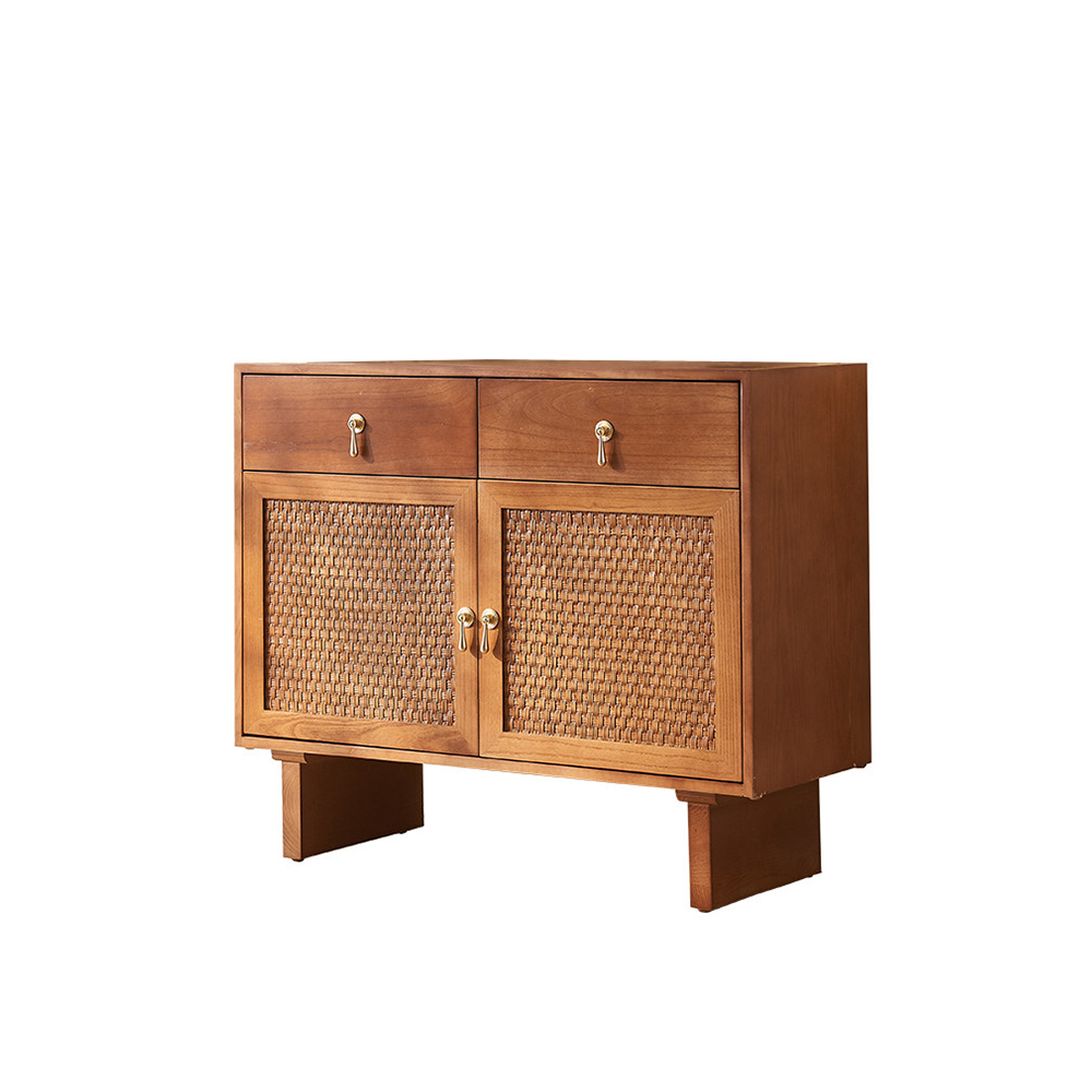 39.3“ Ash Wood Rattan Woven Door Sideboard Cabinet