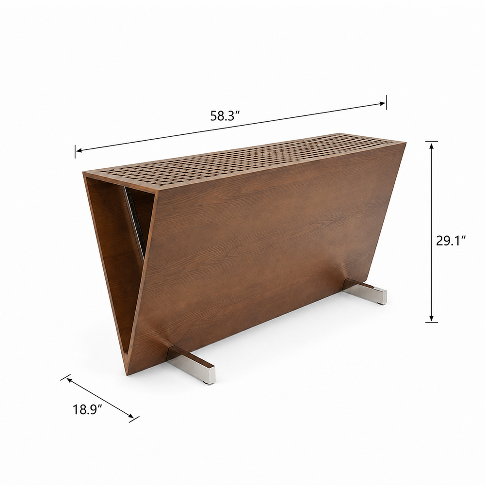 Ash Wood Veneer Trapezoid Shape Console Table