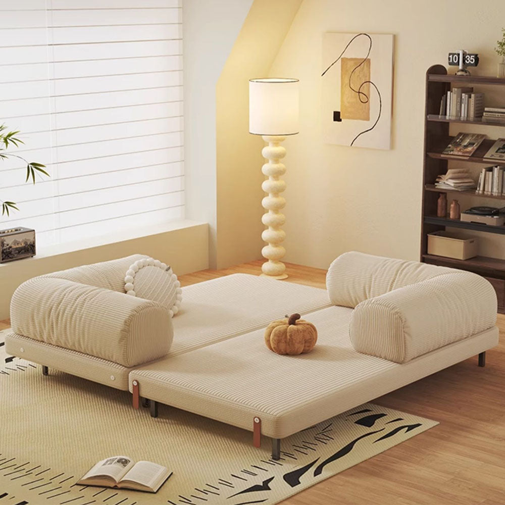 Side view of convertible daybed sofa showing clean lines and soft corduroy fabric