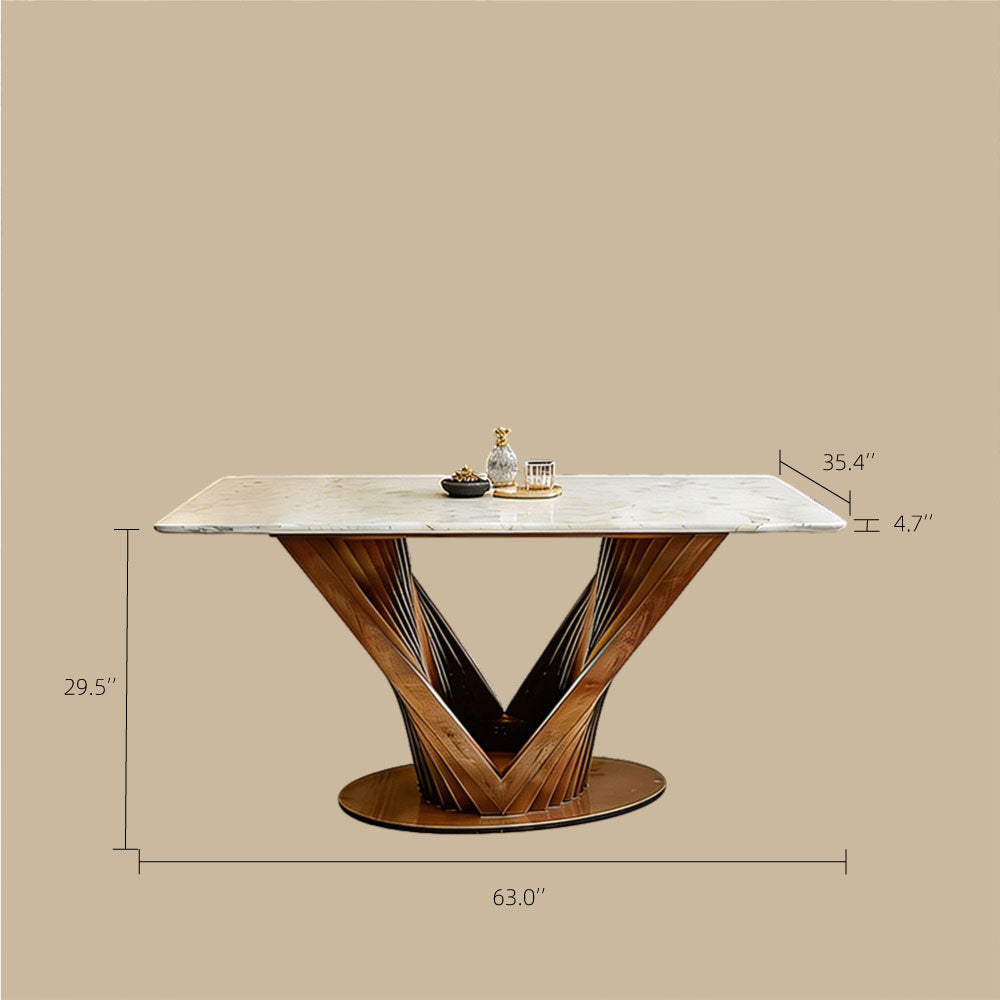 Luxury Sintered Stone Dining Table Kitchen Table With Artistic V-Shaped Solid Wood Base