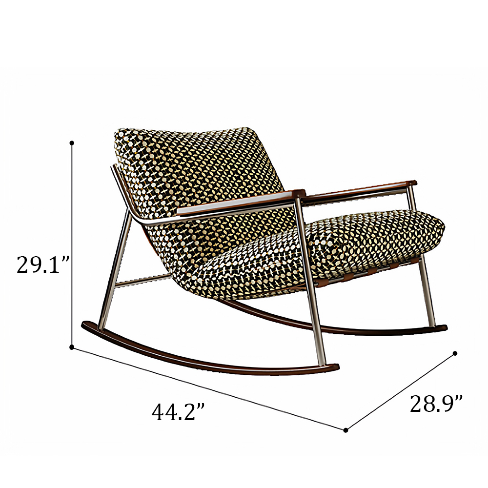 Geometric Woven Fabric Stainless Steel Wood Arm Rocking Accent Chair