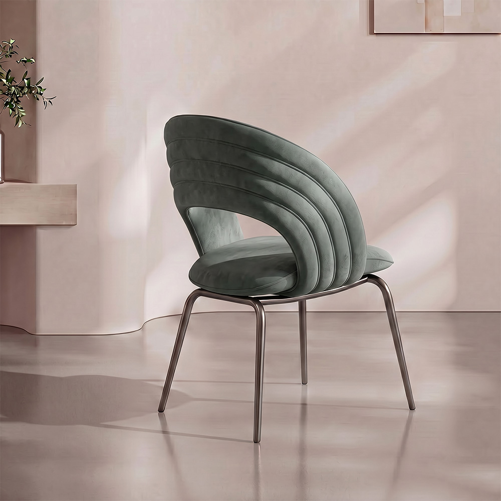 Plush Velvet Channel Stitch Minimalist Metal Leg Dining Room Chair 1 Piece