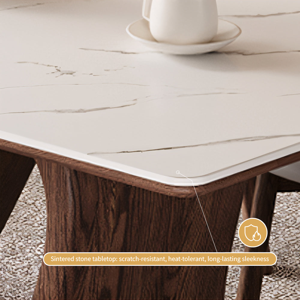 Creative S-shaped Walnut Base Round Dining Table with Marble Effect Surface