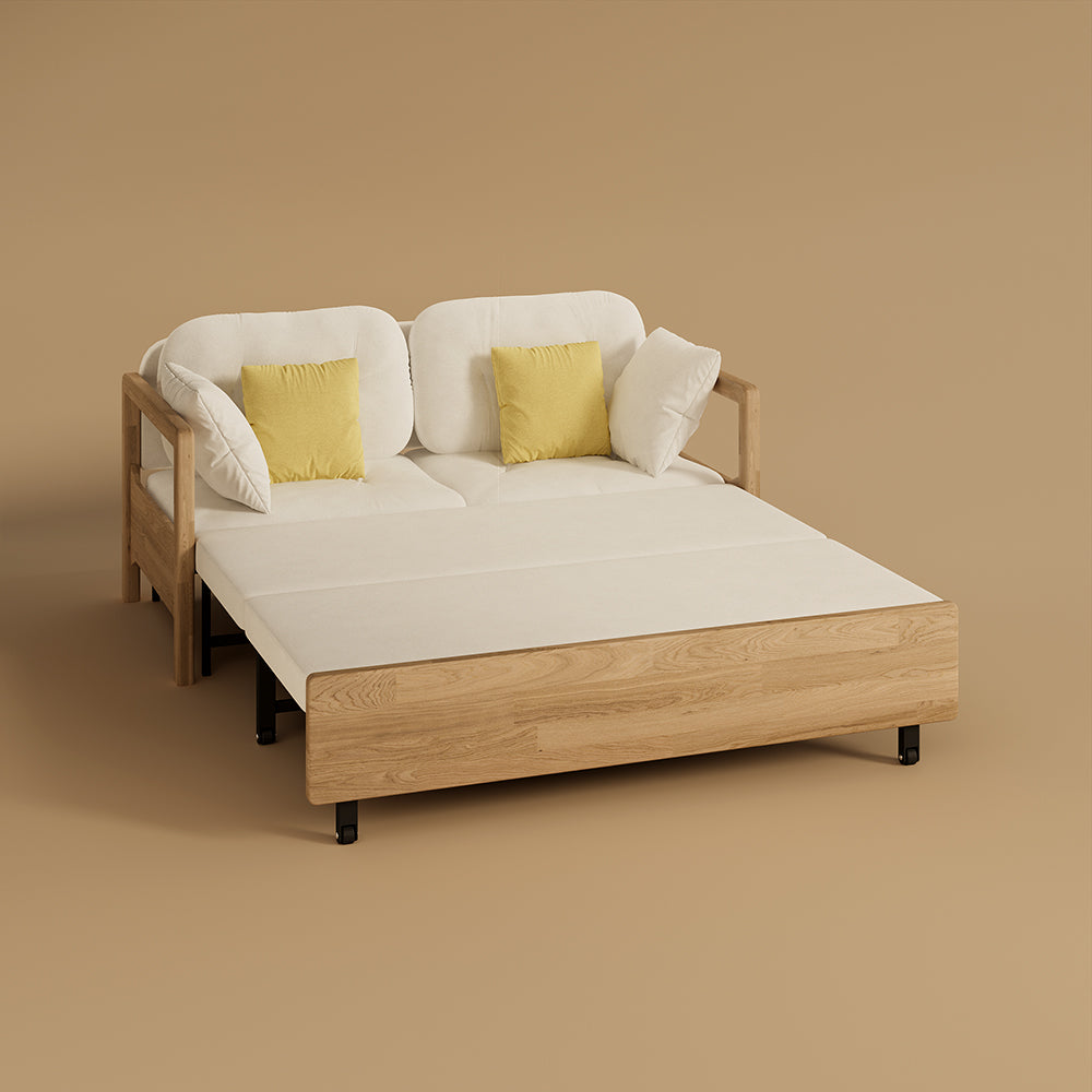Stylish multifunctional sofa bed with decorative pillows and decor
