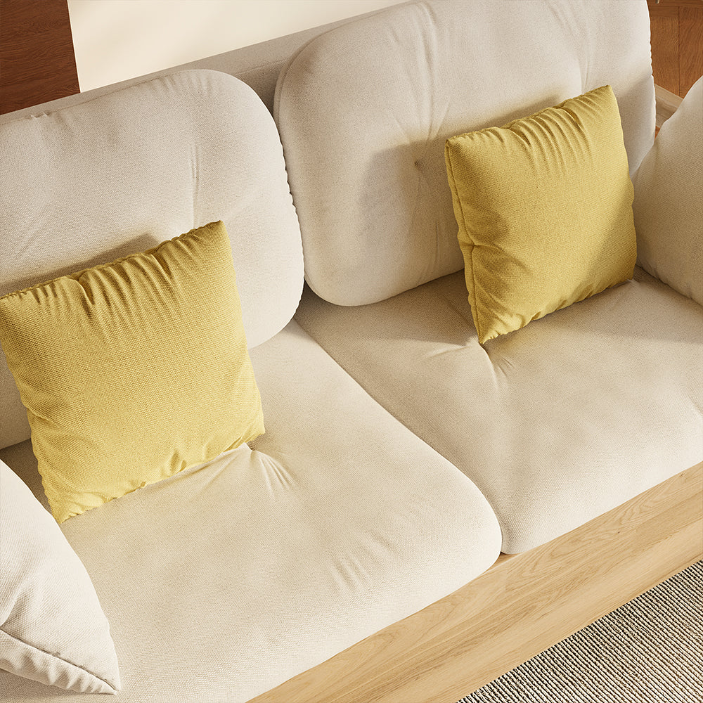 Close-up of texture of sponge fabric upholstery on sofa bed