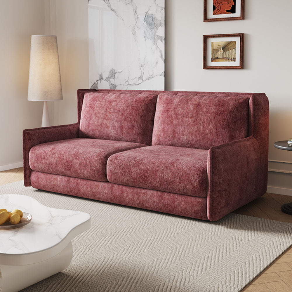 Contemporary sleeper sofa in chenille fabric with plush cushions and supportive backrest