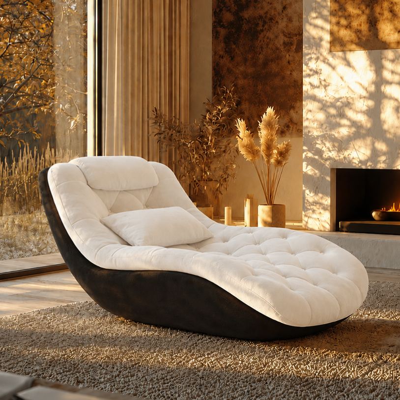Modern Tufted Chaise Lounge Chair with Curved Base