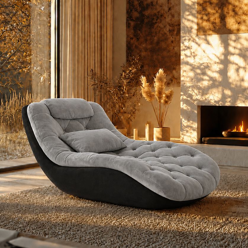 Modern Tufted Chaise Lounge Chair with Curved Base
