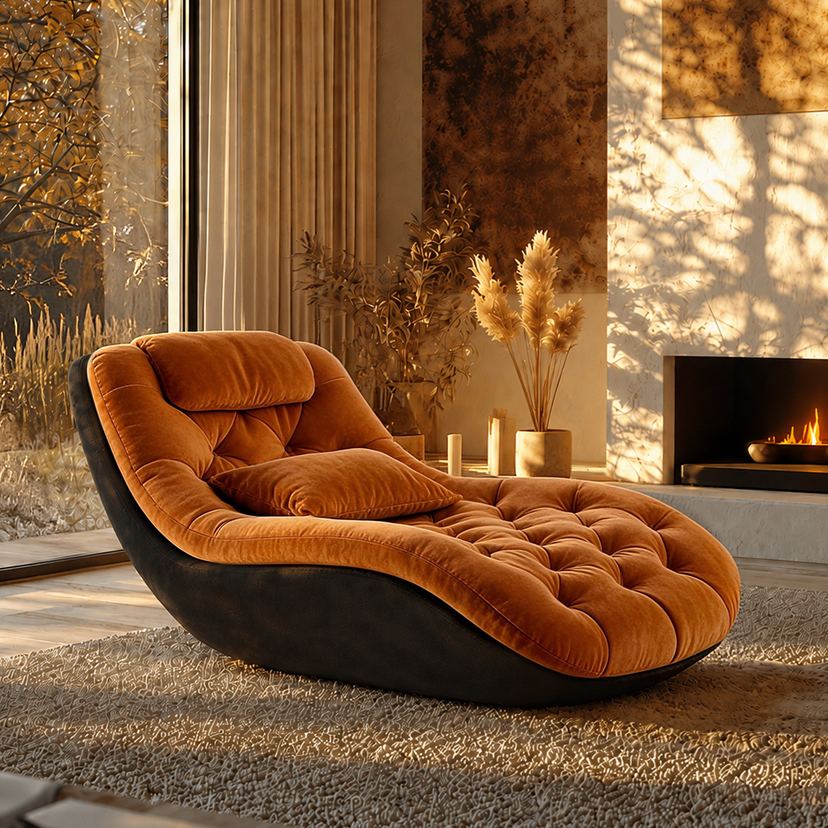 Modern Tufted Chaise Lounge Chair with Curved Base