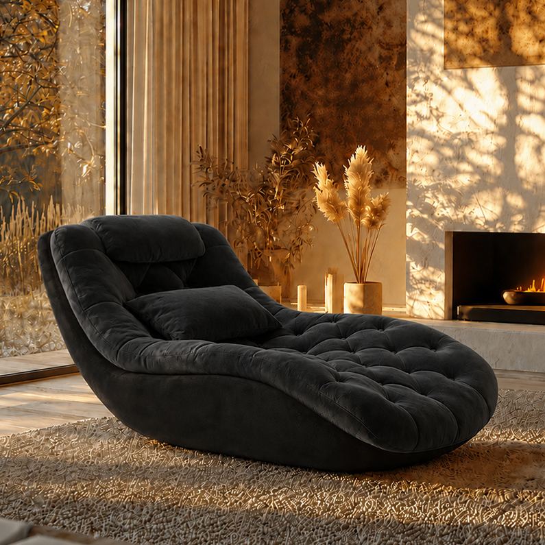 Modern Tufted Chaise Lounge Chair with Curved Base