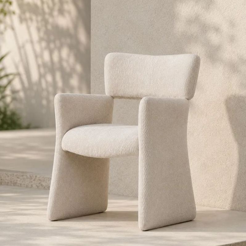 Full Wrapped Textured Chenille Sculptural Integrated Frame Dining Chair 1 Piece