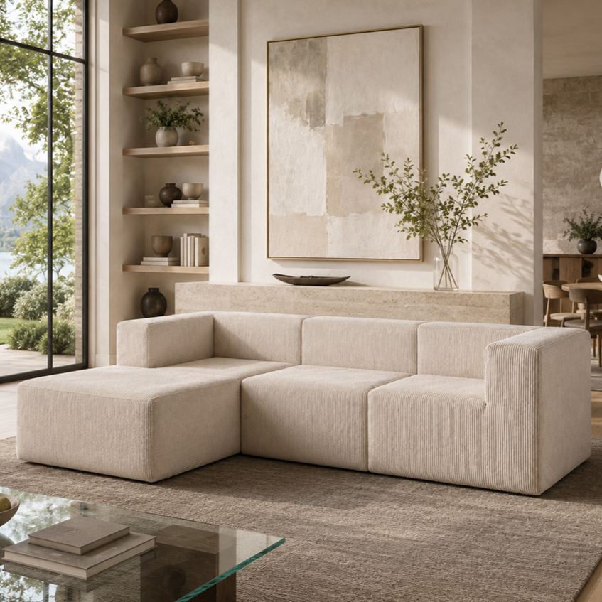 Vacuum Compressed Cube Module Beige Corduroy Living Room Sofa