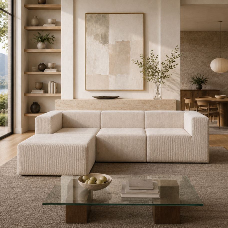 Vacuum Compressed Cube Module Beige Corduroy Living Room Sofa