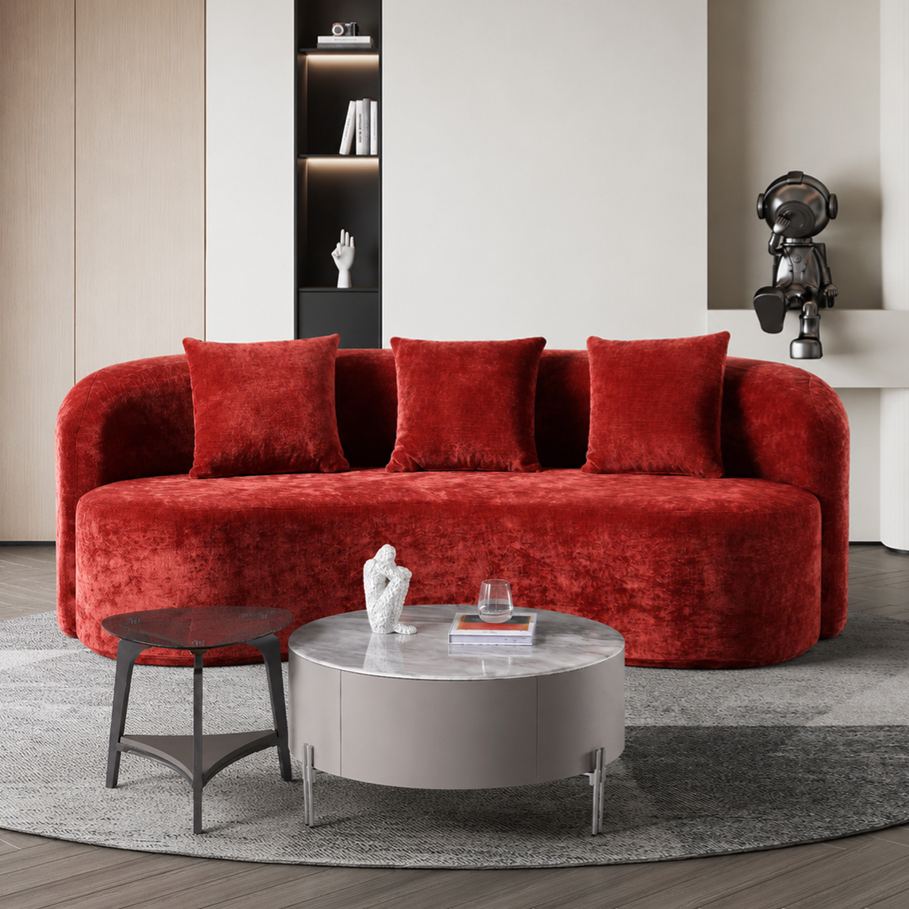 78.7" Bold Red Crushed Velvet Curved Wave Vacuum Compressed Modular Sofa