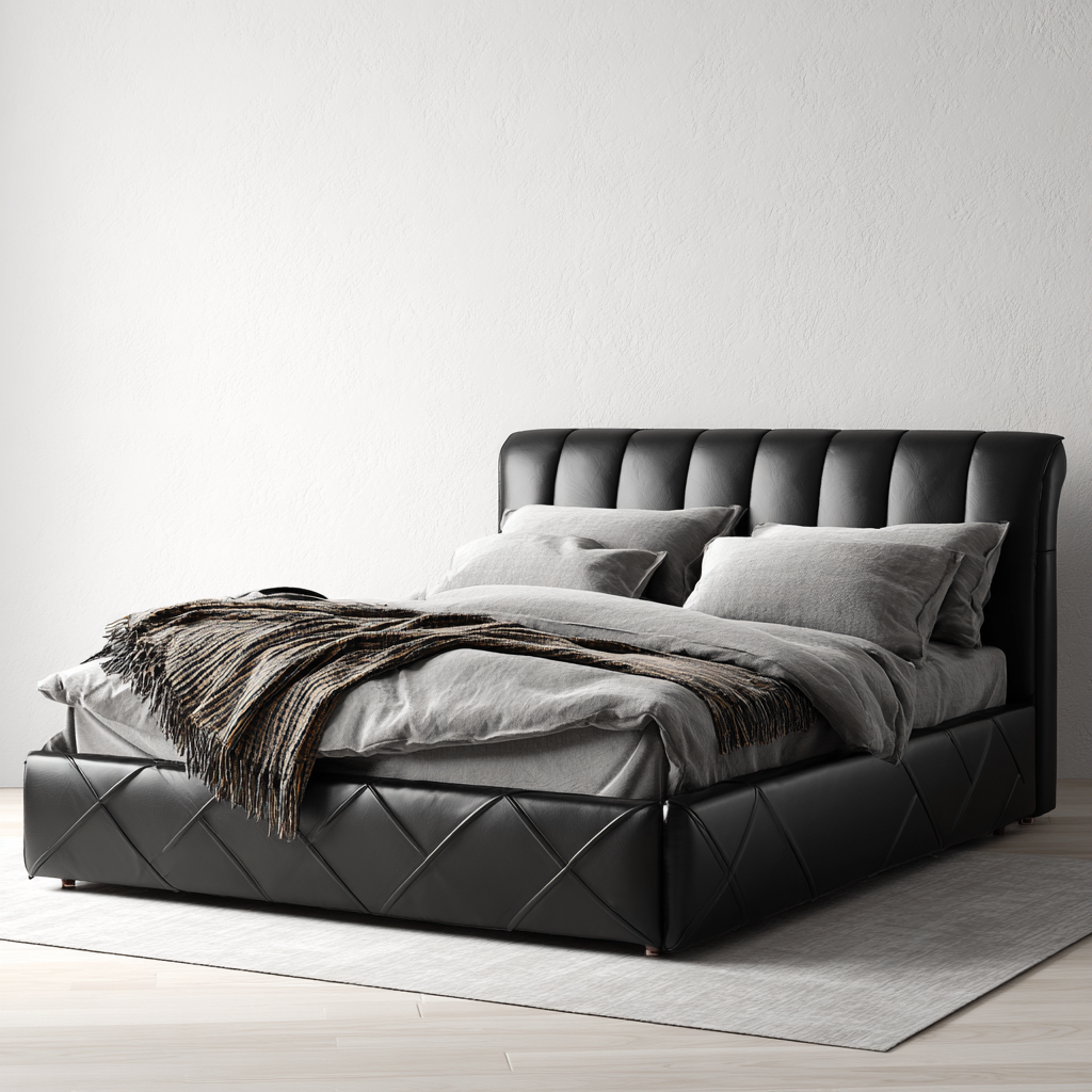 Lit double en cuir - 200x160x115 cm - noir - style moderne capitonné-Shelterilo