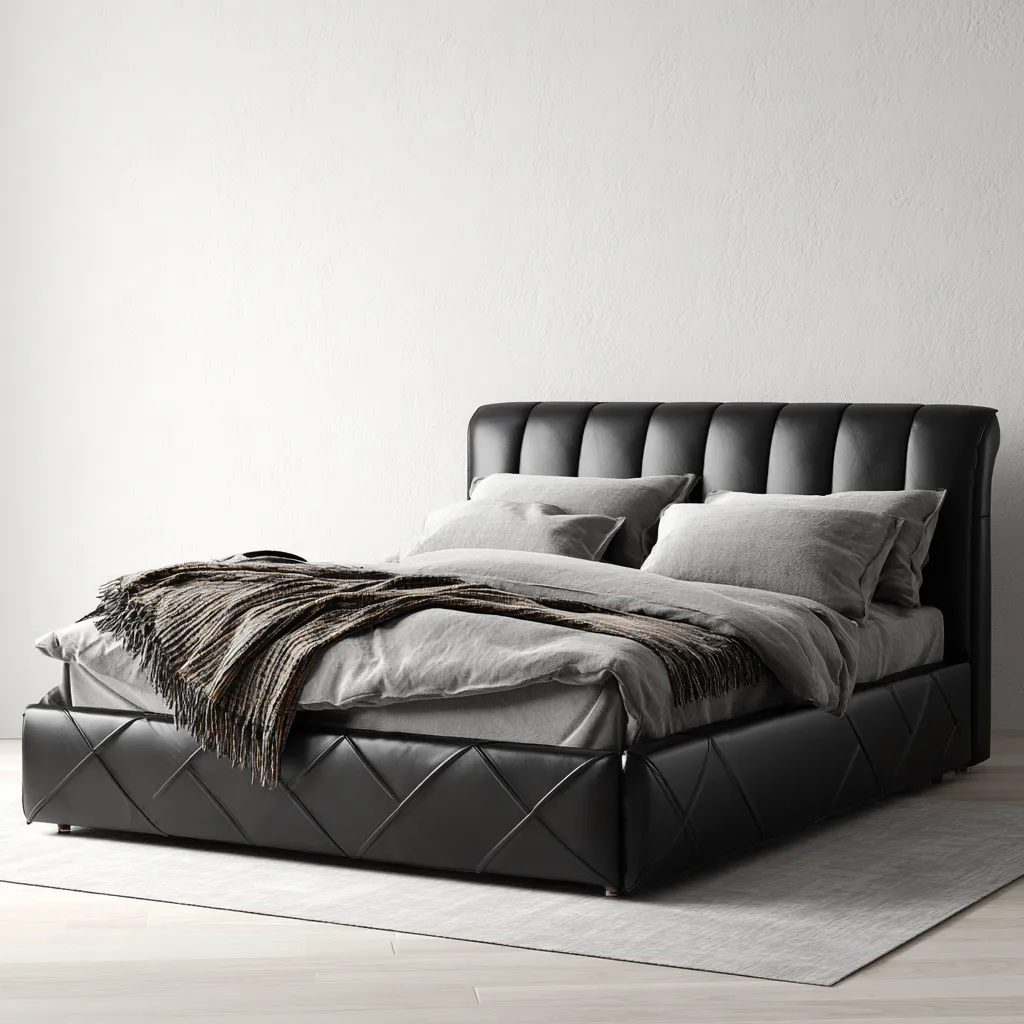 Lit double en cuir - 200x160x115 cm - noir - style moderne capitonné-Shelterilo