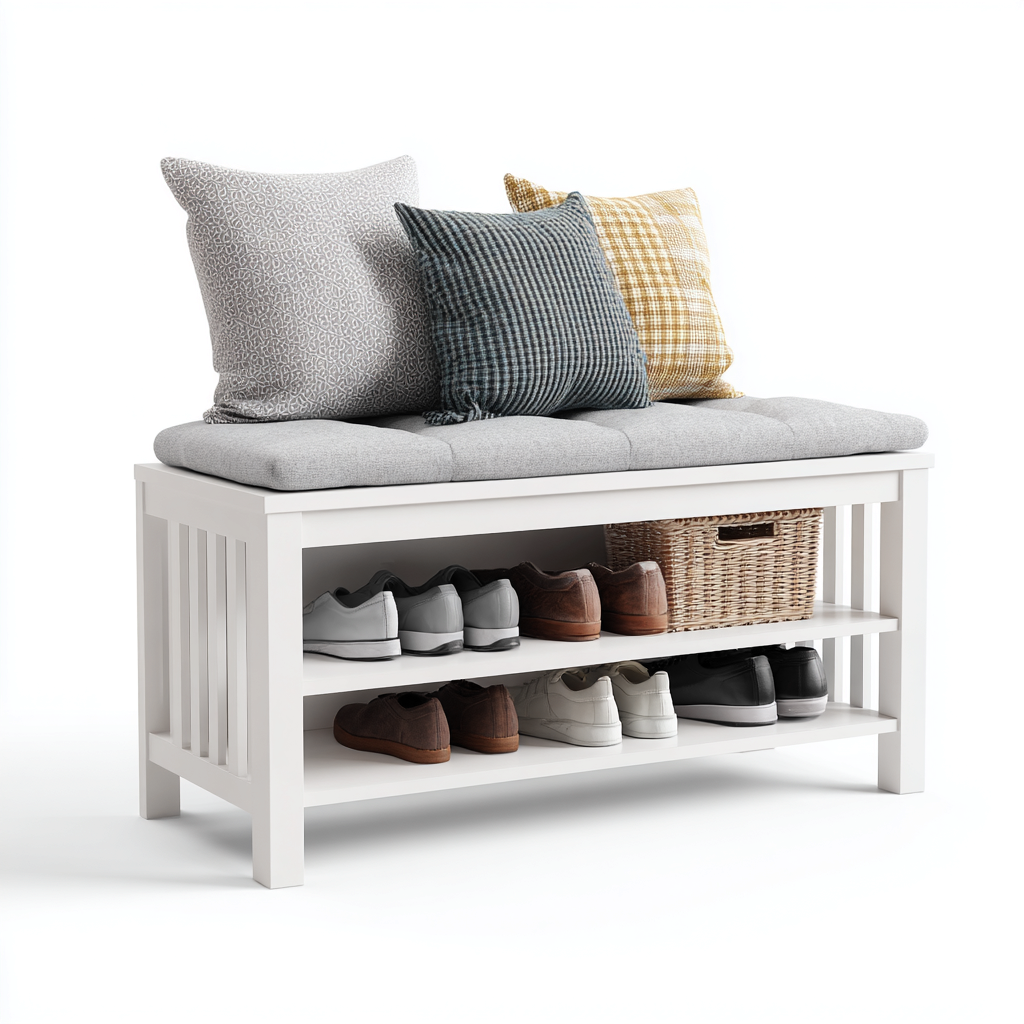 Meuble à chaussures bois et tissu 98x32x54 cm - blanc - design pratique - adapté à l'entrée-Shelterilo