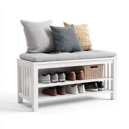 Meuble à chaussures bois et tissu 98x32x54 cm - blanc - design pratique - adapté à l'entrée-Shelterilo