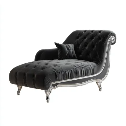 Chaise longue tissu 175x80x88 cm - noir - style classique capitonné-Shelterilo