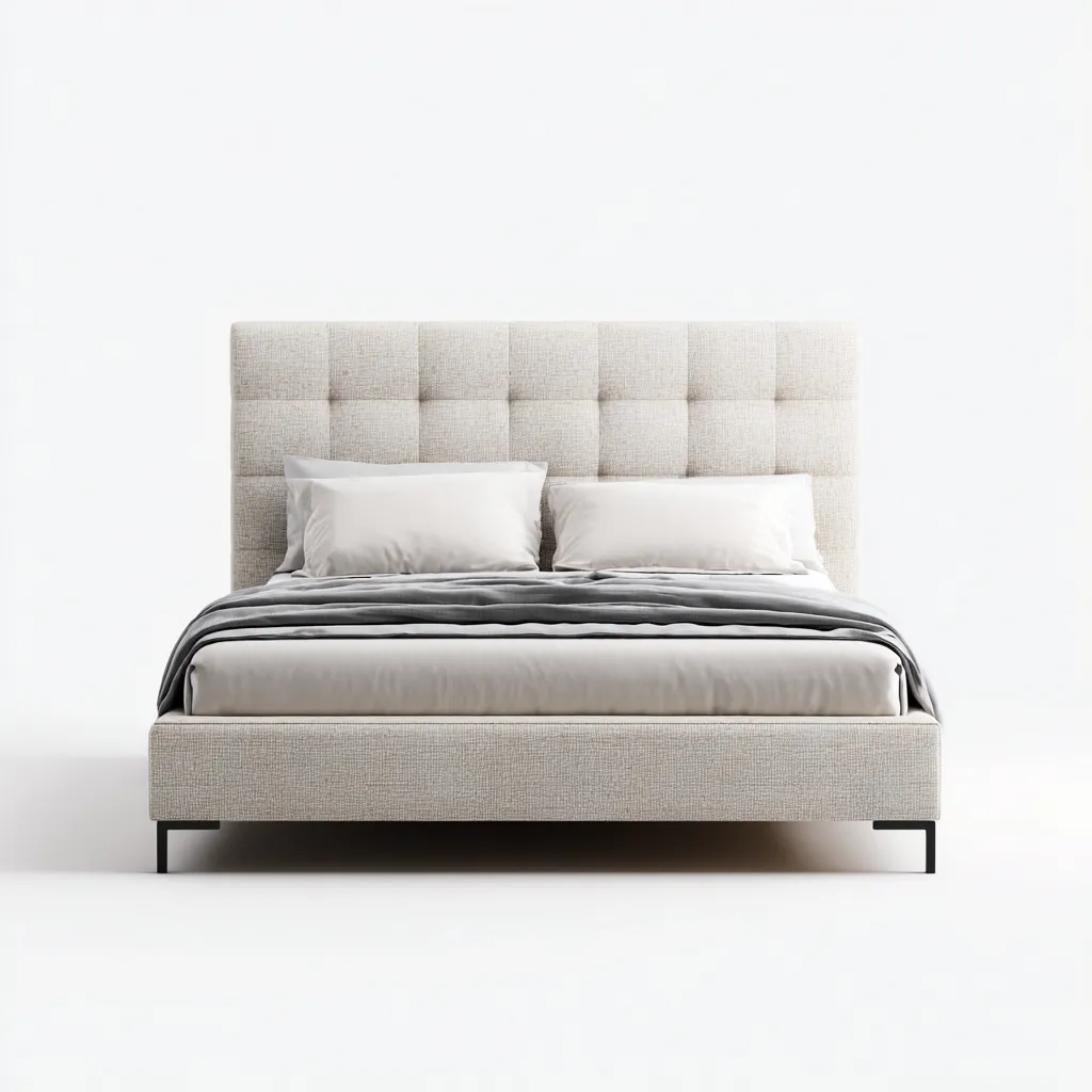 Lit double tissu rembourré 200x160x110 cm - beige - design moderne - adapté à la chambre-Shelterilo