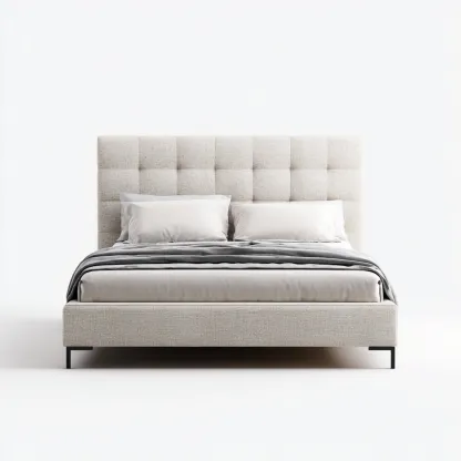 Lit double tissu rembourré 200x160x110 cm - beige - design moderne - adapté à la chambre-Shelterilo