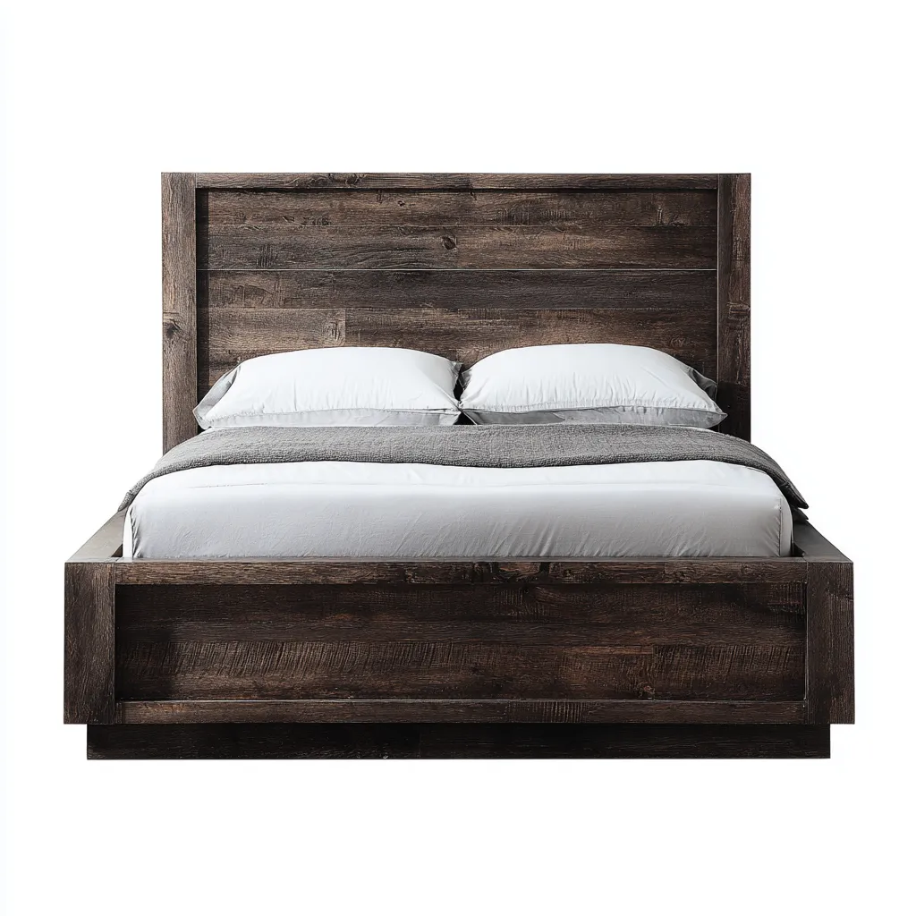 Lit double en bois - 200x160x110 cm - brun foncé - style rustique-Shelterilo