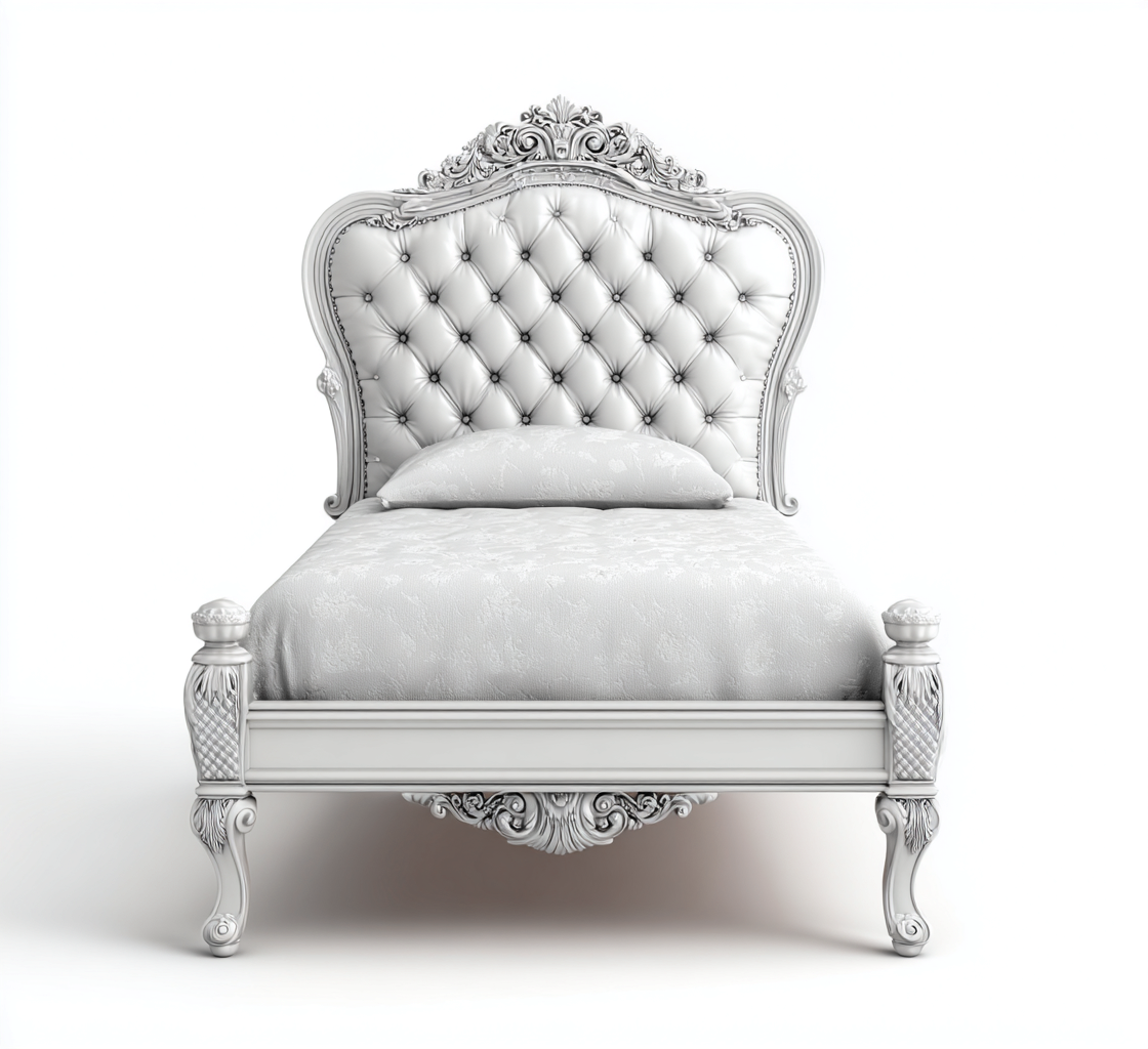 Lit simple style baroque bois et dossier capitonné 205x102x135 cm - blanc - adapté à la chambre - design classique-Shelterilo