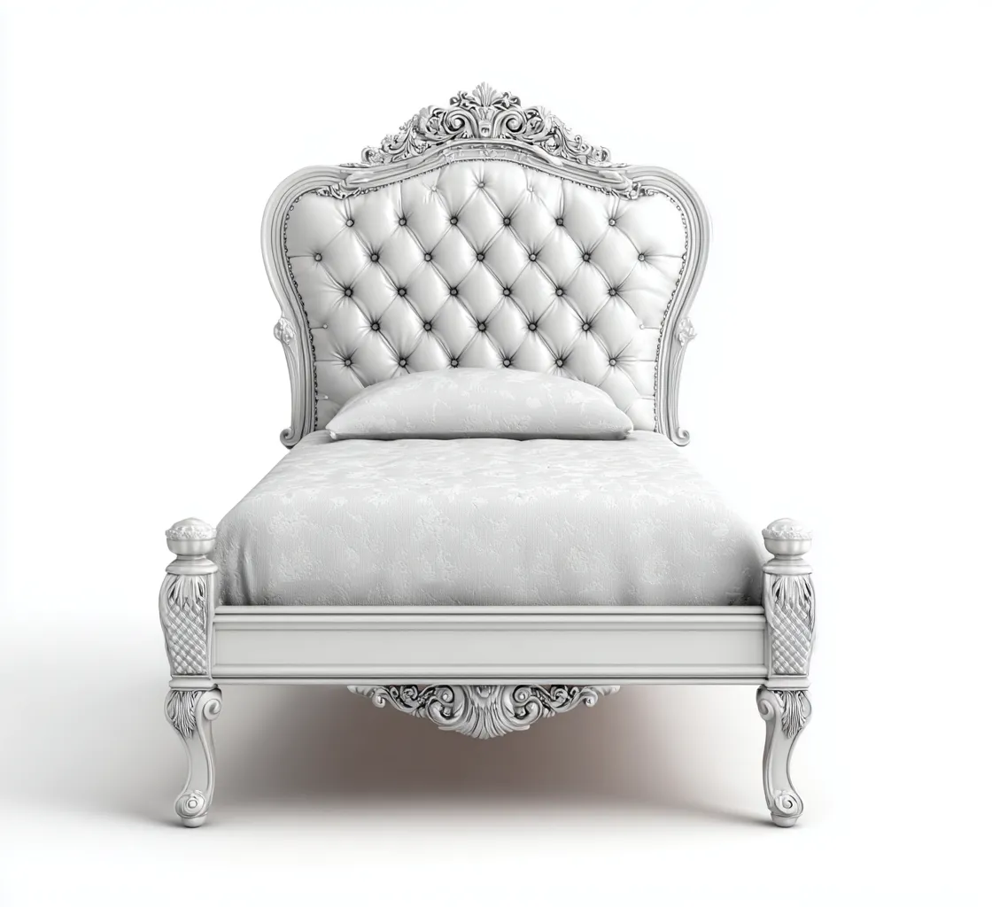 Lit simple style baroque bois et dossier capitonné 205x102x135 cm - blanc - adapté à la chambre - design classique-Shelterilo