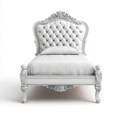 Lit simple style baroque bois et dossier capitonné 205x102x135 cm - blanc - adapté à la chambre - design classique-Shelterilo