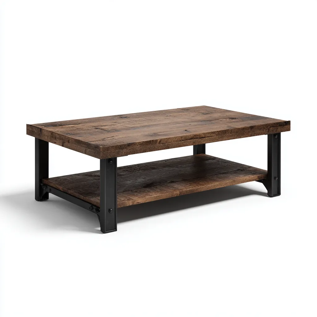 Table basse bois métal 110x60x45 cm marron-noir adapté au salon design industriel-Shelterilo