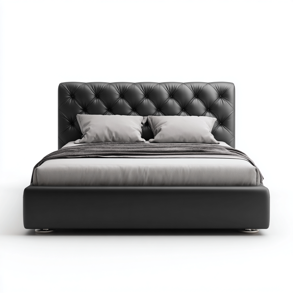 Lit double simili cuir capitonné 208x168x118 cm - noir - design moderne - adapté à la chambre-Shelterilo