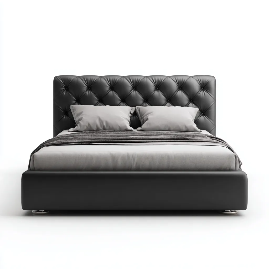 Lit double simili cuir capitonné 208x168x118 cm - noir - design moderne - adapté à la chambre-Shelterilo