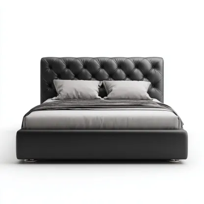 Lit double simili cuir capitonné 208x168x118 cm - noir - design moderne - adapté à la chambre-Shelterilo