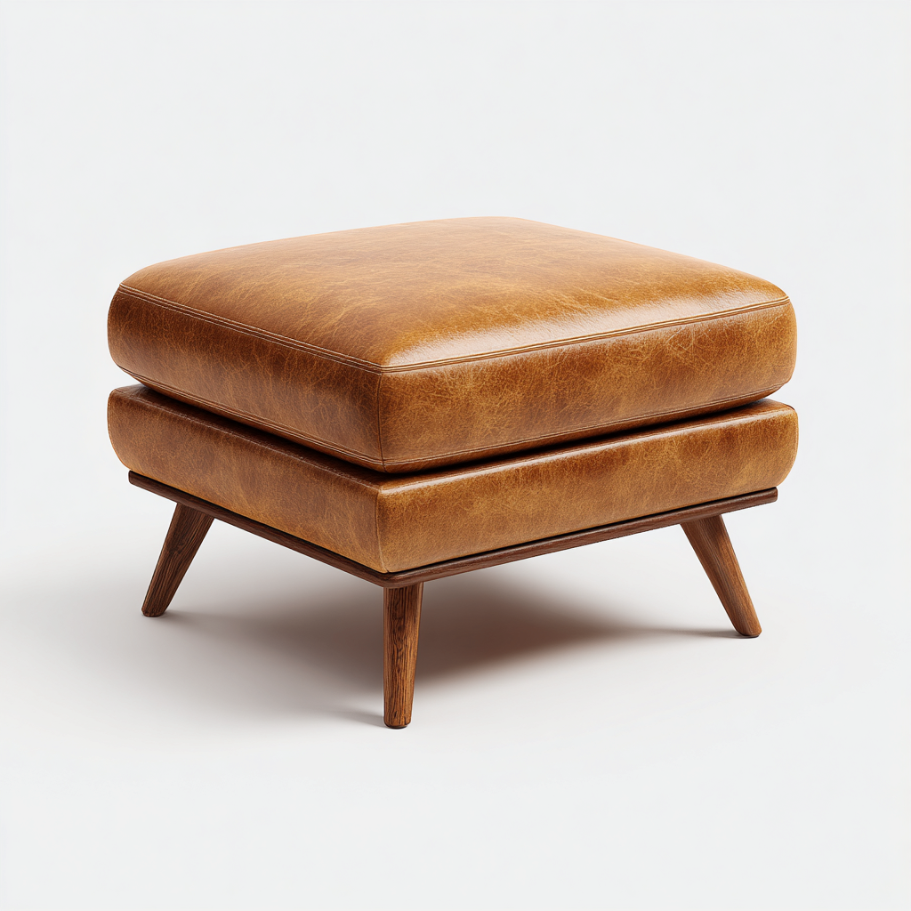 Repose-pieds Cuir-Bois 55x55x45 cm - Marron - Design moderne-Shelterilo