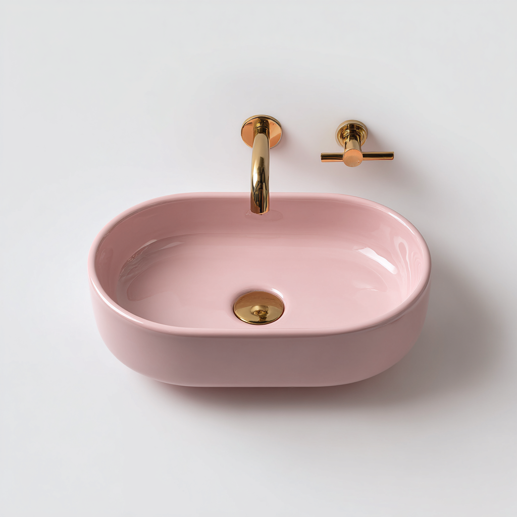 Lavabo de salle de bain 50x35x15 cm - céramique rose - adapté à la salle de bain - design moderne-Shelterilo